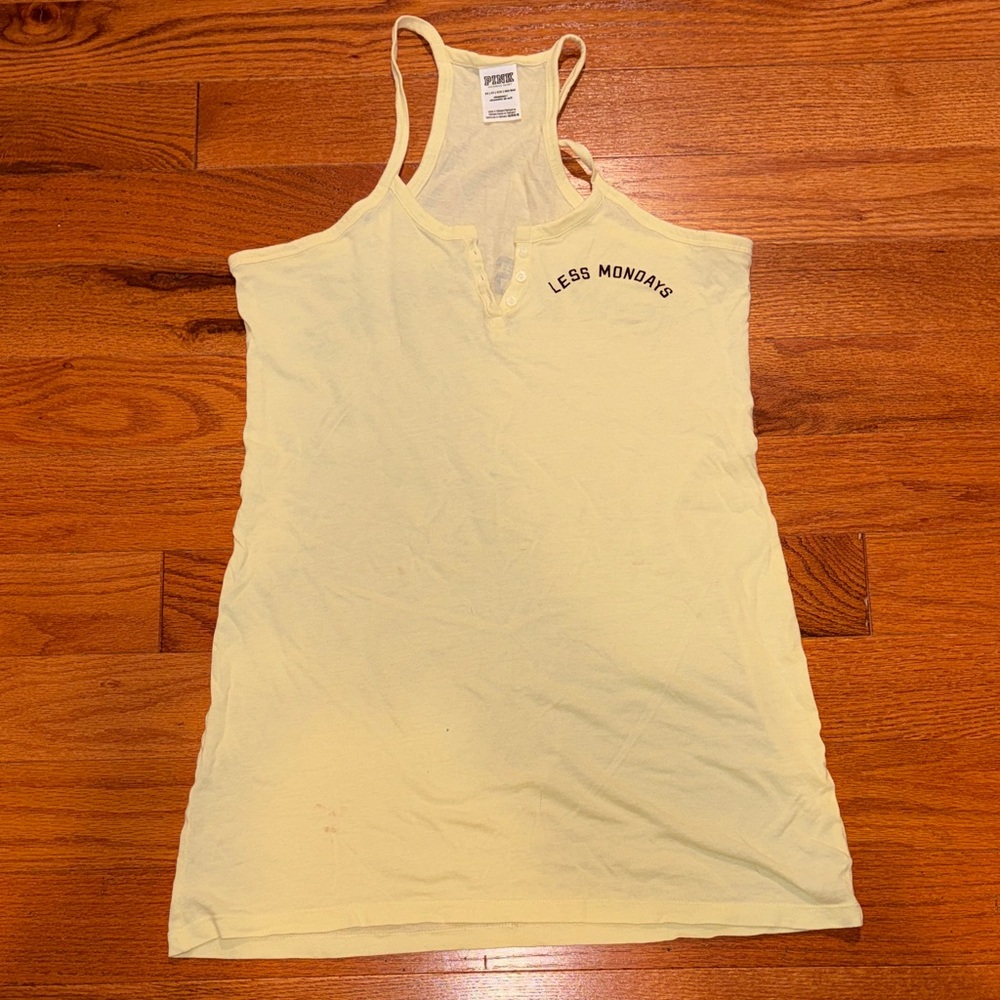 PINK Victoria's Secret Yellow 'Less Mondays' Racerback nightgown XS